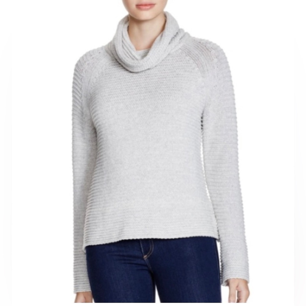 Lilla P Cowl Neck Ribbed Knit Turtleneck Sweater Oatmeal Gray Size XS